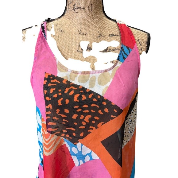 Ecko Red Womens Tank Top Size L Sheer Multicolor Abstract Print Sleeveless - Picture 2 of 10